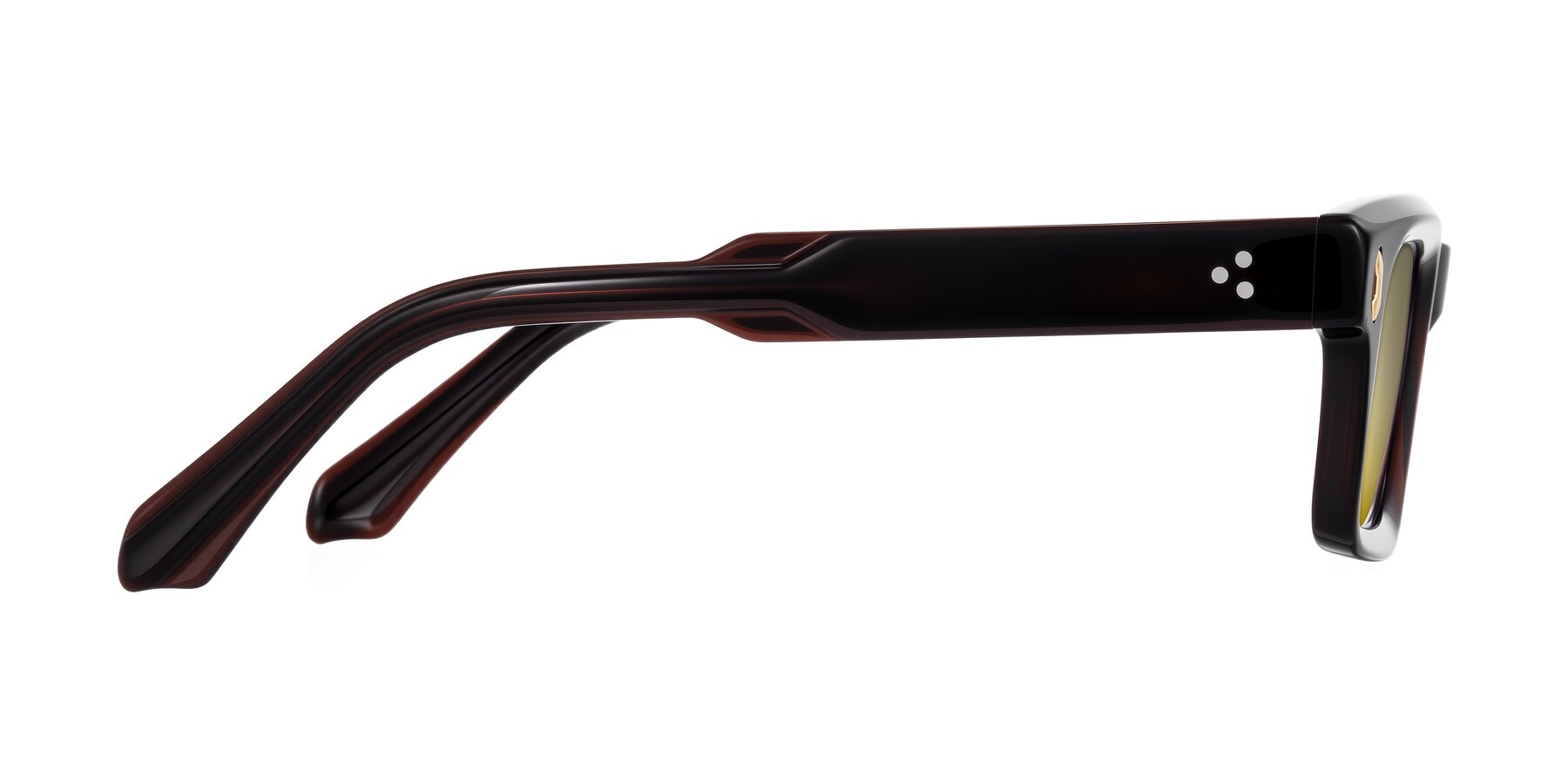 Side of Zade in Translucent Brown with Gold Mirrored Lenses