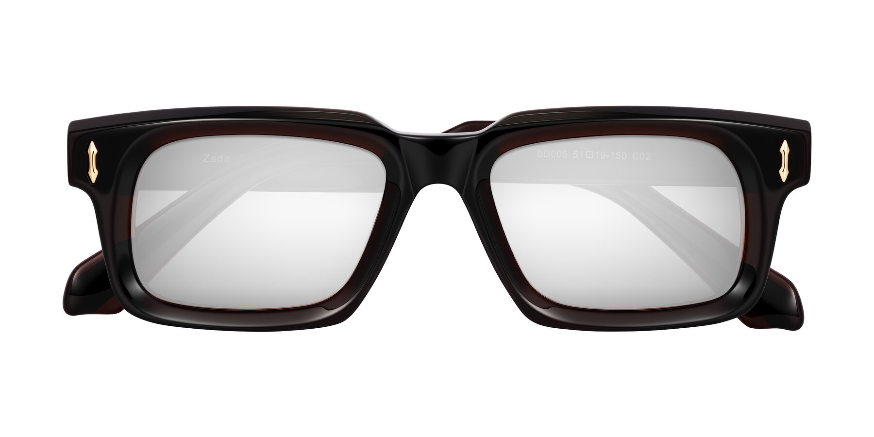 Folded Front of Zade in Translucent Brown with Silver Mirrored Lenses