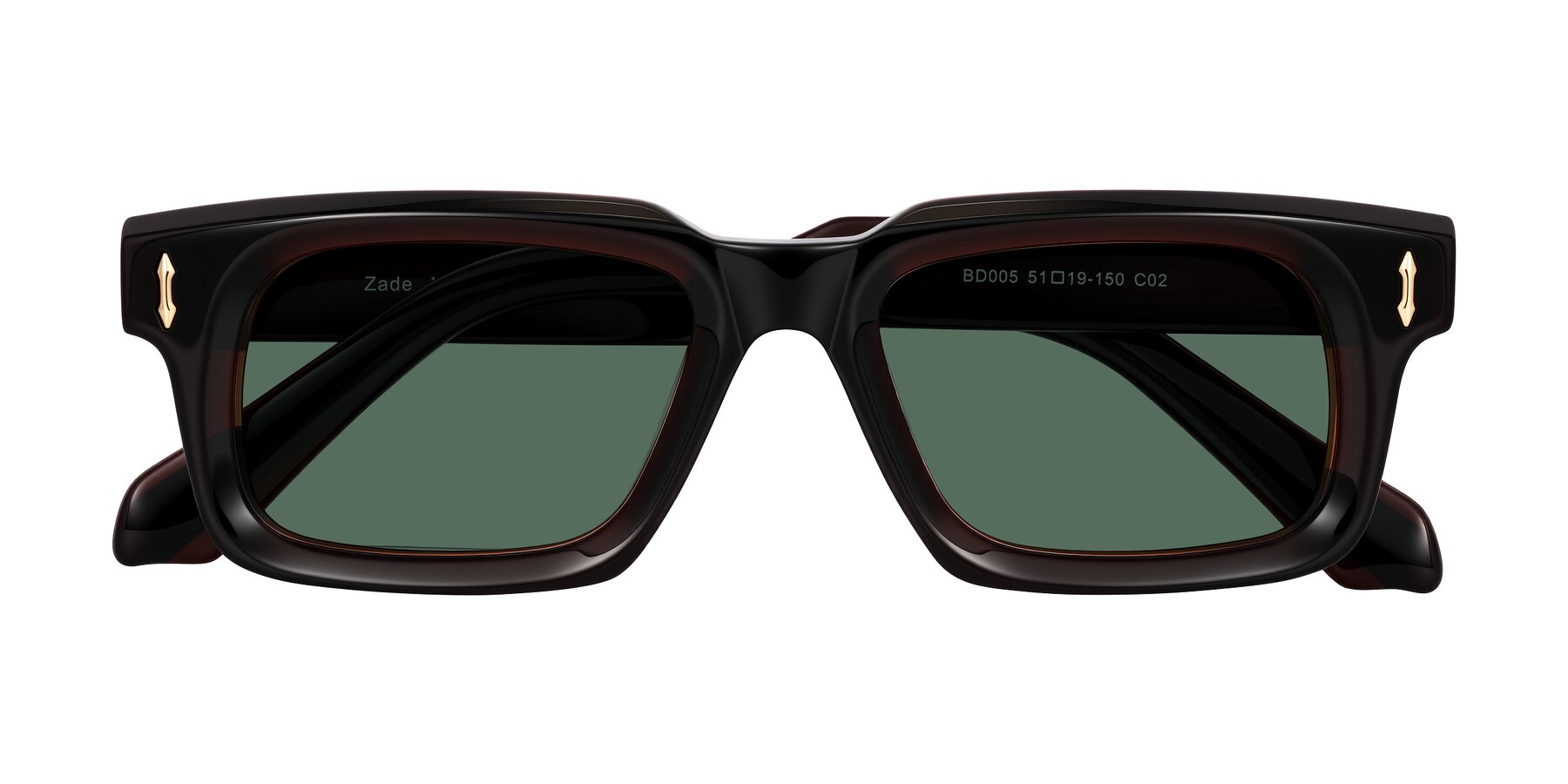 Folded Front of Zade in Translucent Brown with Green Polarized Lenses