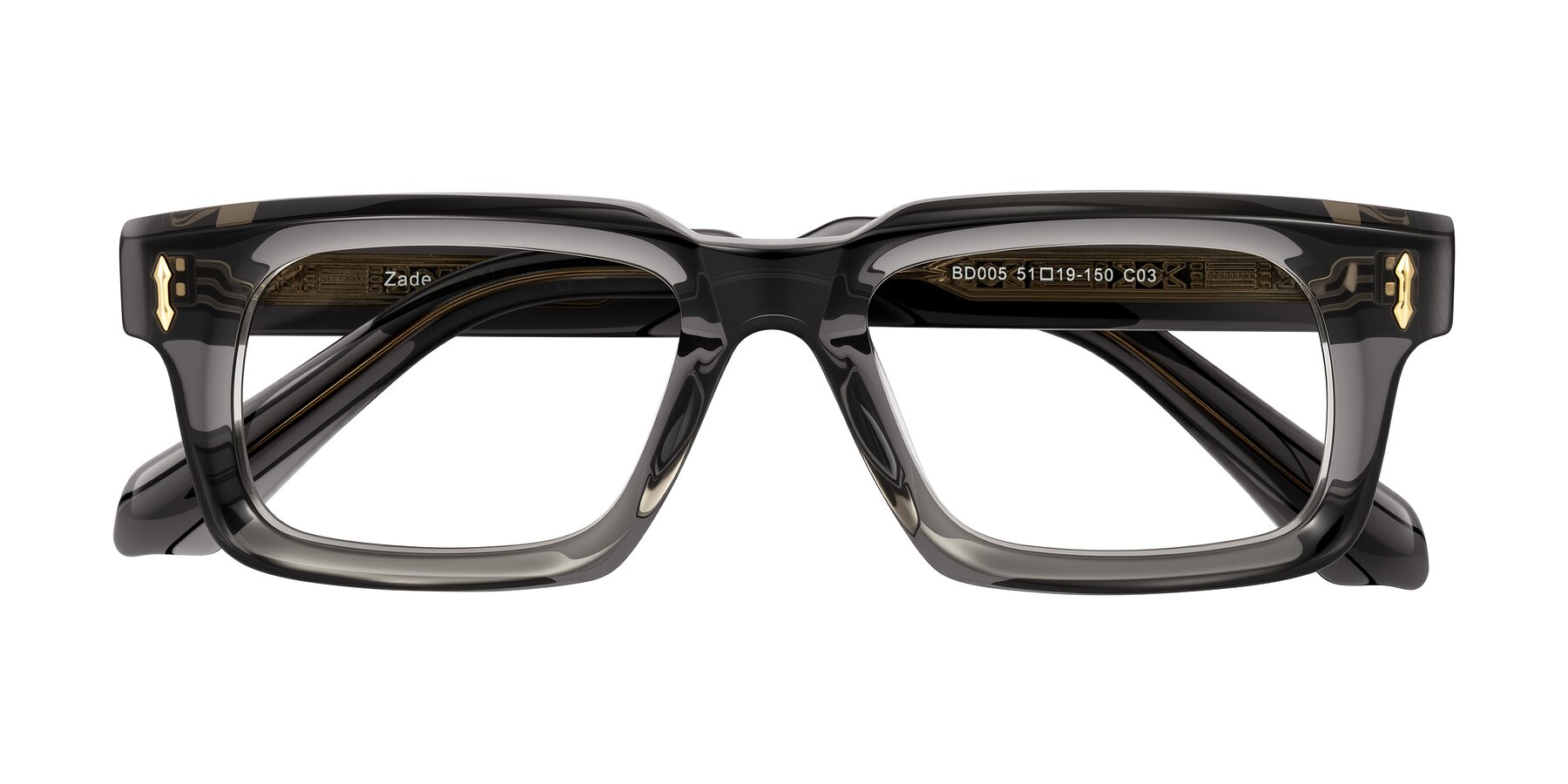 Folded Front of Zade in Translucent Gray with Clear Eyeglass Lenses