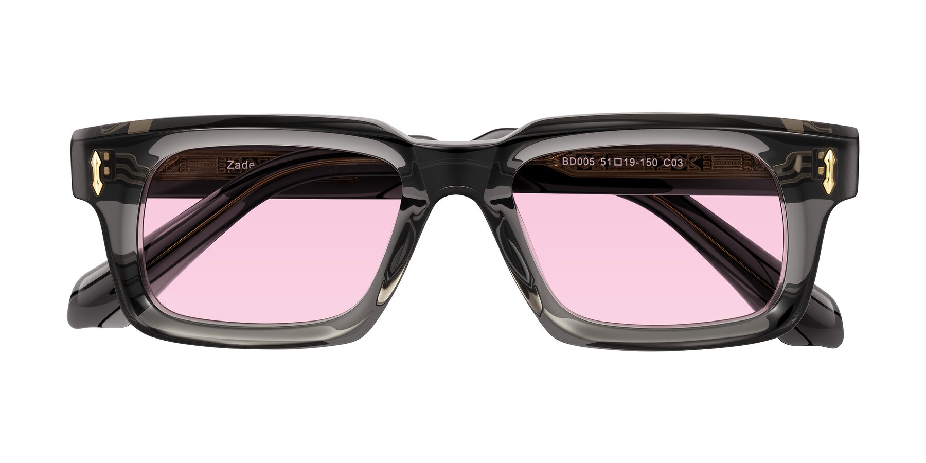 Folded Front of Zade in Translucent Gray with Light Pink Tinted Lenses