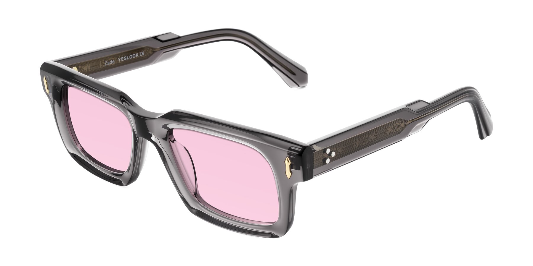 Angle of Zade in Translucent Gray with Light Pink Tinted Lenses