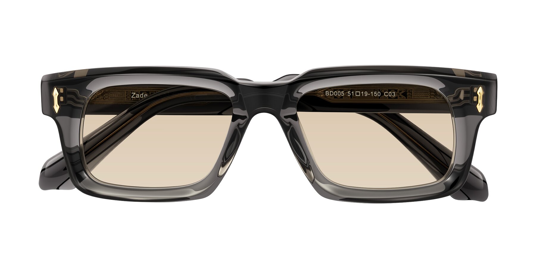 Folded Front of Zade in Translucent Gray with Light Brown Tinted Lenses