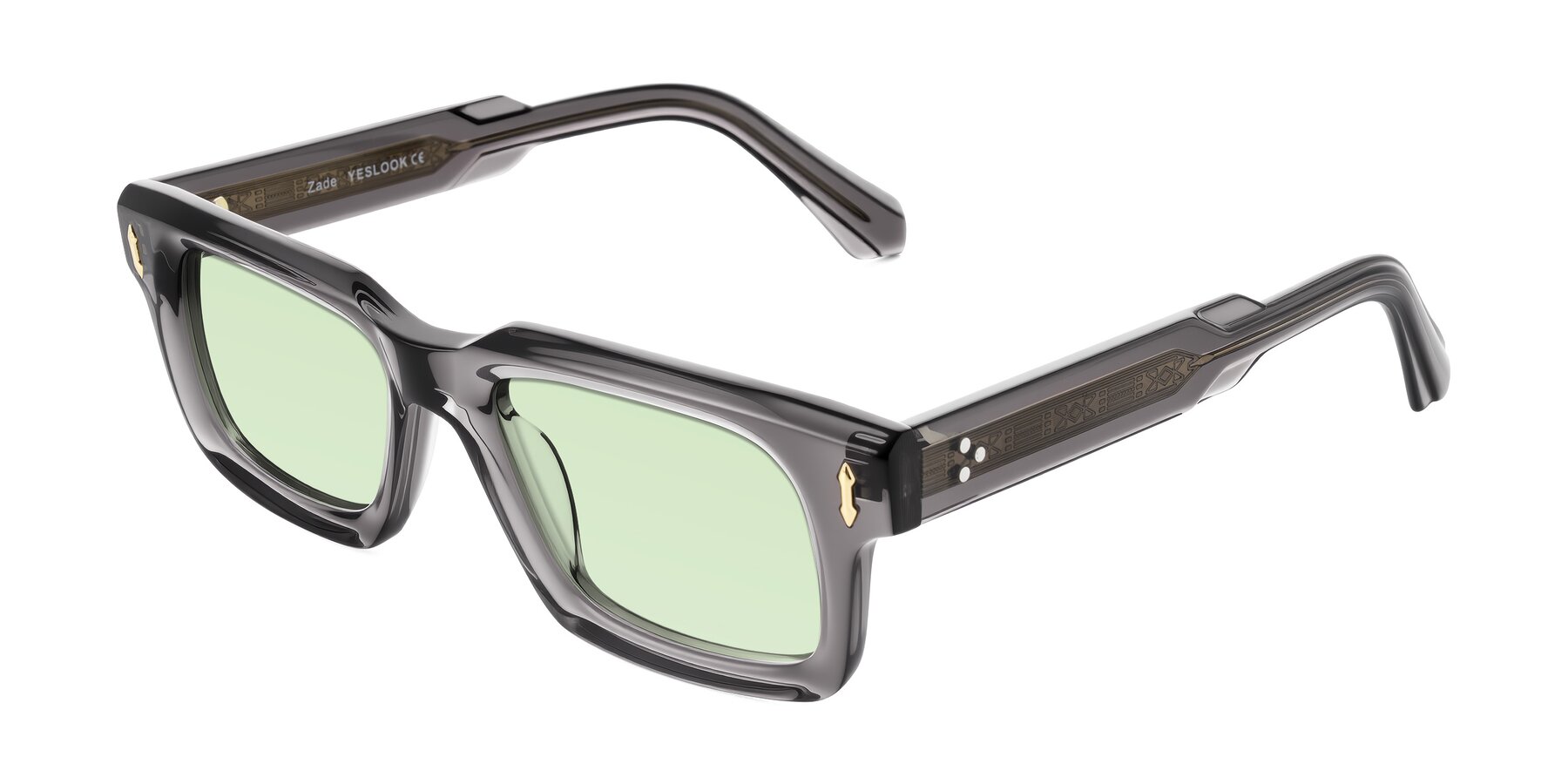 Angle of Zade in Translucent Gray with Light Green Tinted Lenses