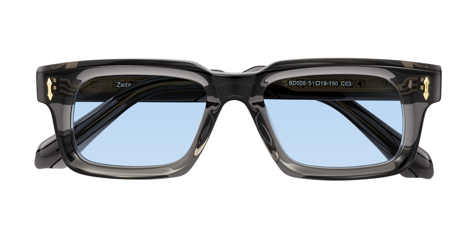 Folded Front of Zade in Translucent Gray with Light Blue Tinted Lenses