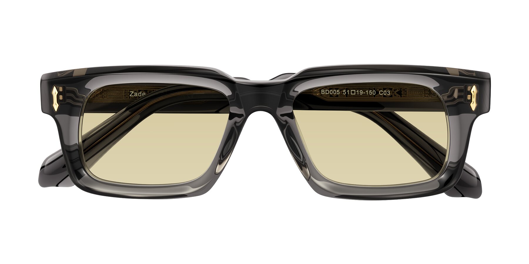 Folded Front of Zade in Translucent Gray with Light Champagne Tinted Lenses
