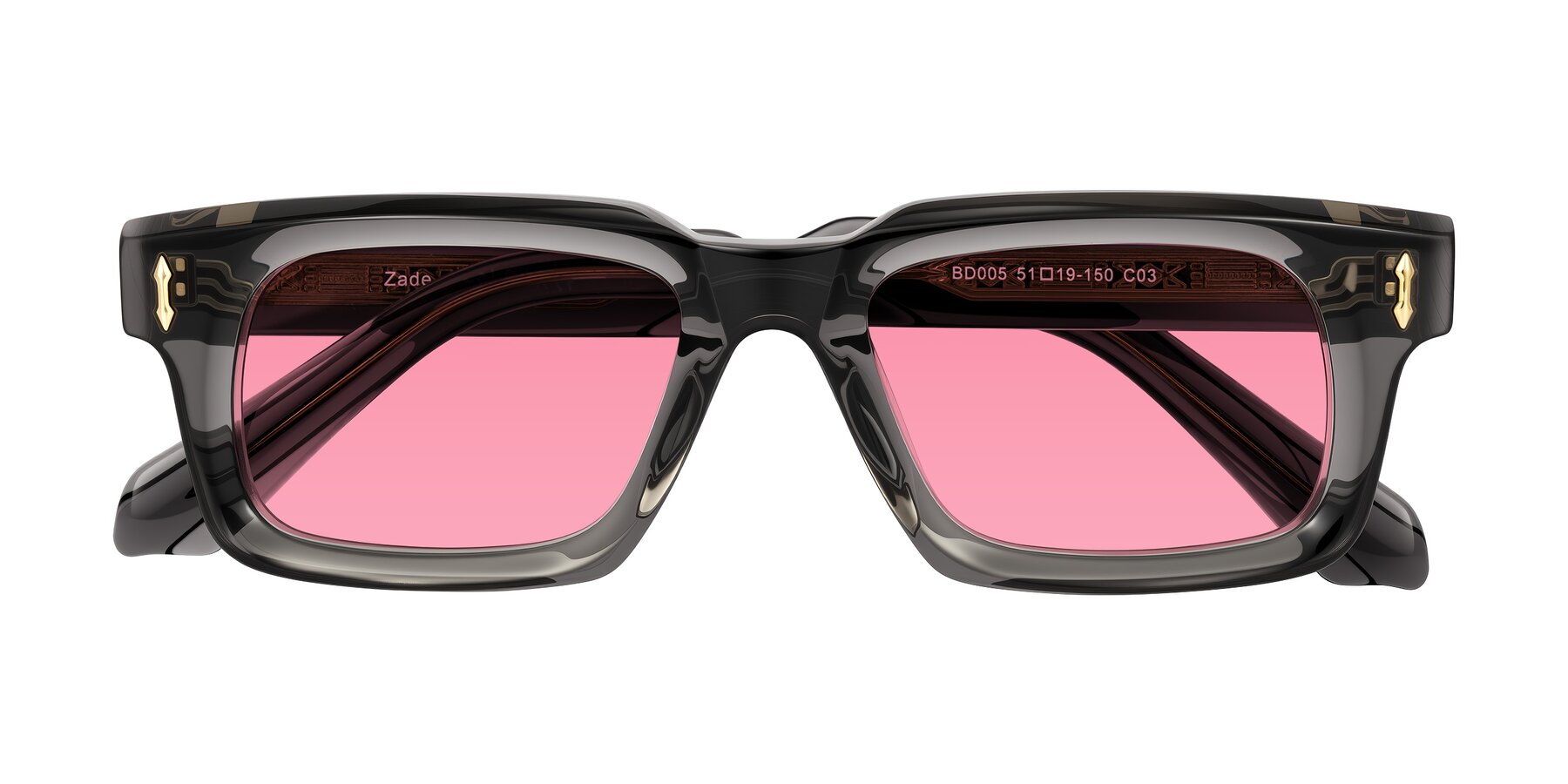 Folded Front of Zade in Translucent Gray with Pink Tinted Lenses