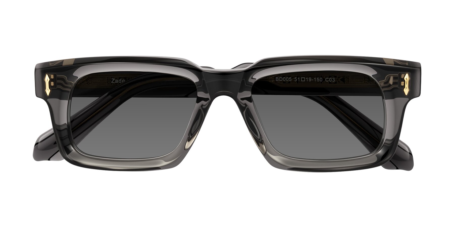 Folded Front of Zade in Translucent Gray with Medium Gray Tinted Lenses
