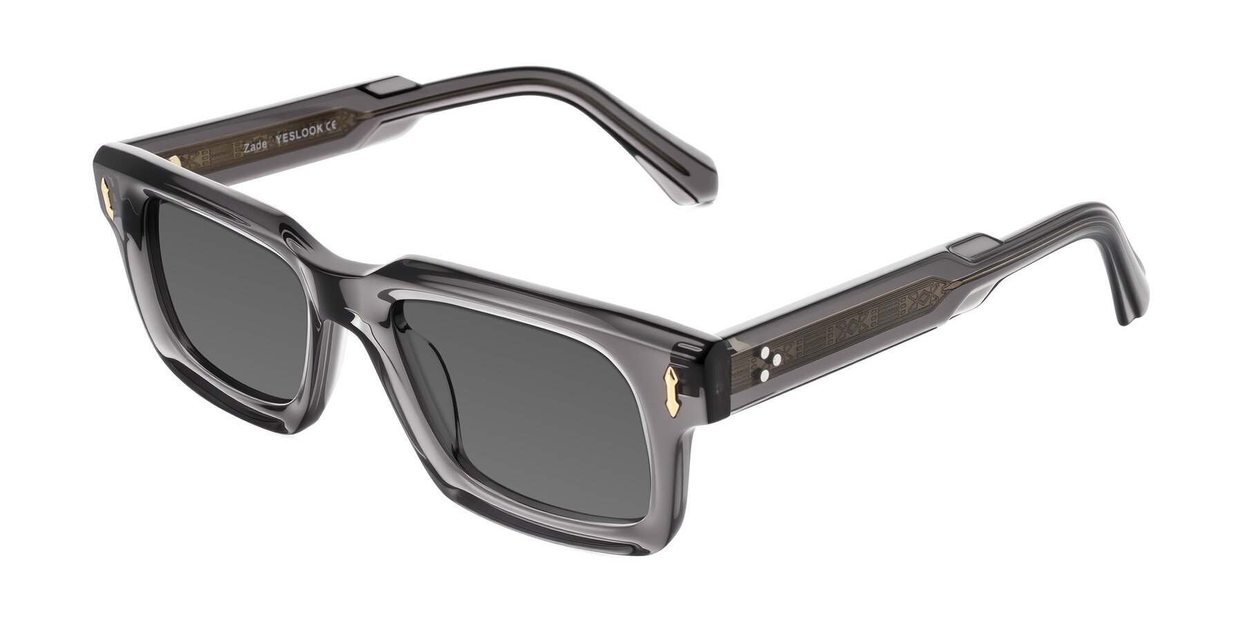 Angle of Zade in Translucent Gray with Medium Gray Tinted Lenses