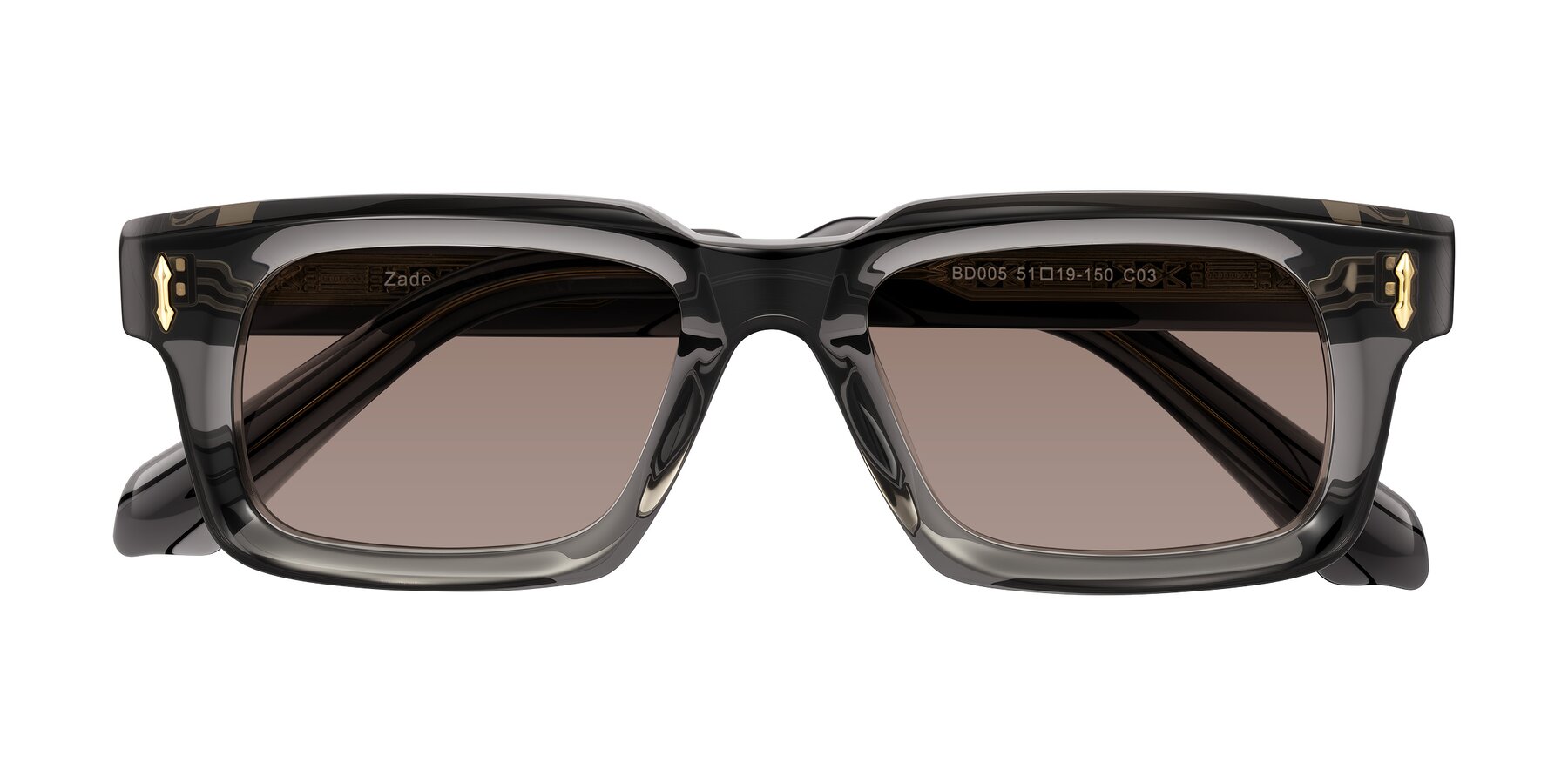 Folded Front of Zade in Translucent Gray with Medium Brown Tinted Lenses