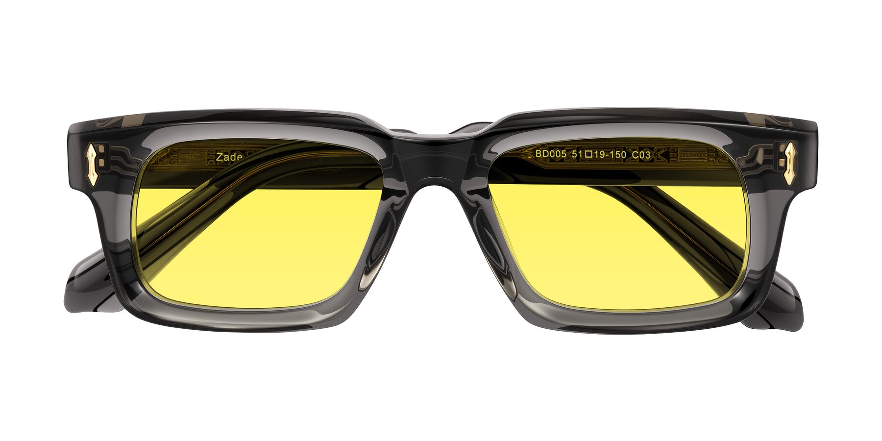 Folded Front of Zade in Translucent Gray with Medium Yellow Tinted Lenses