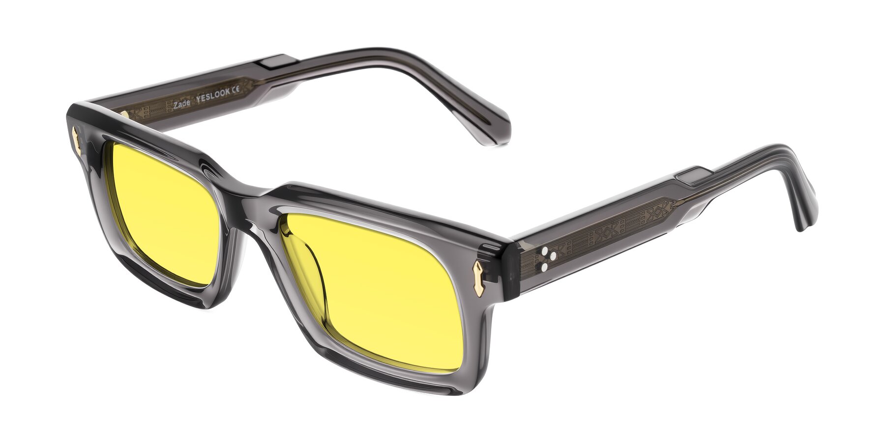 Angle of Zade in Translucent Gray with Medium Yellow Tinted Lenses
