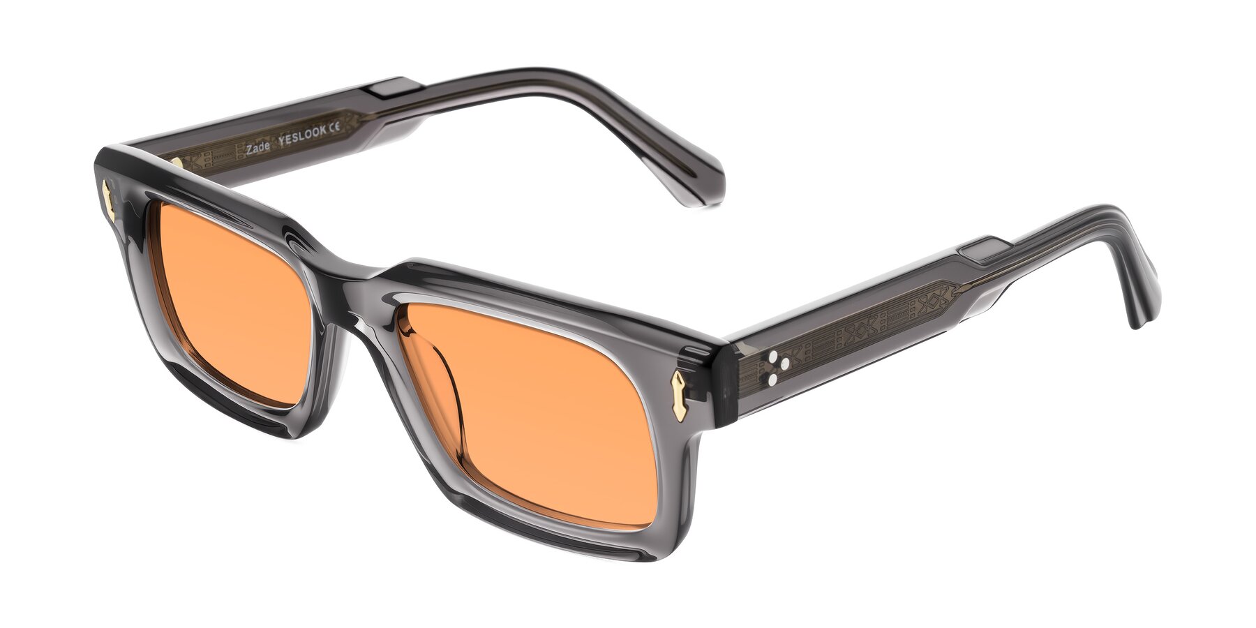 Angle of Zade in Translucent Gray with Medium Orange Tinted Lenses