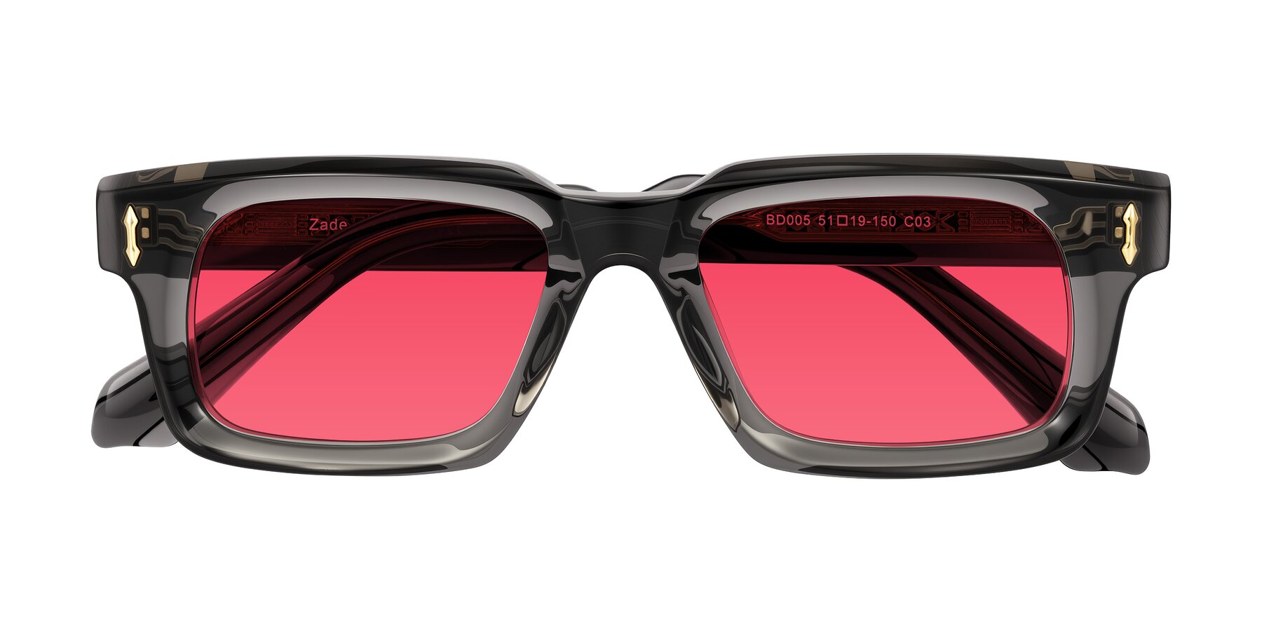Folded Front of Zade in Translucent Gray with Red Tinted Lenses