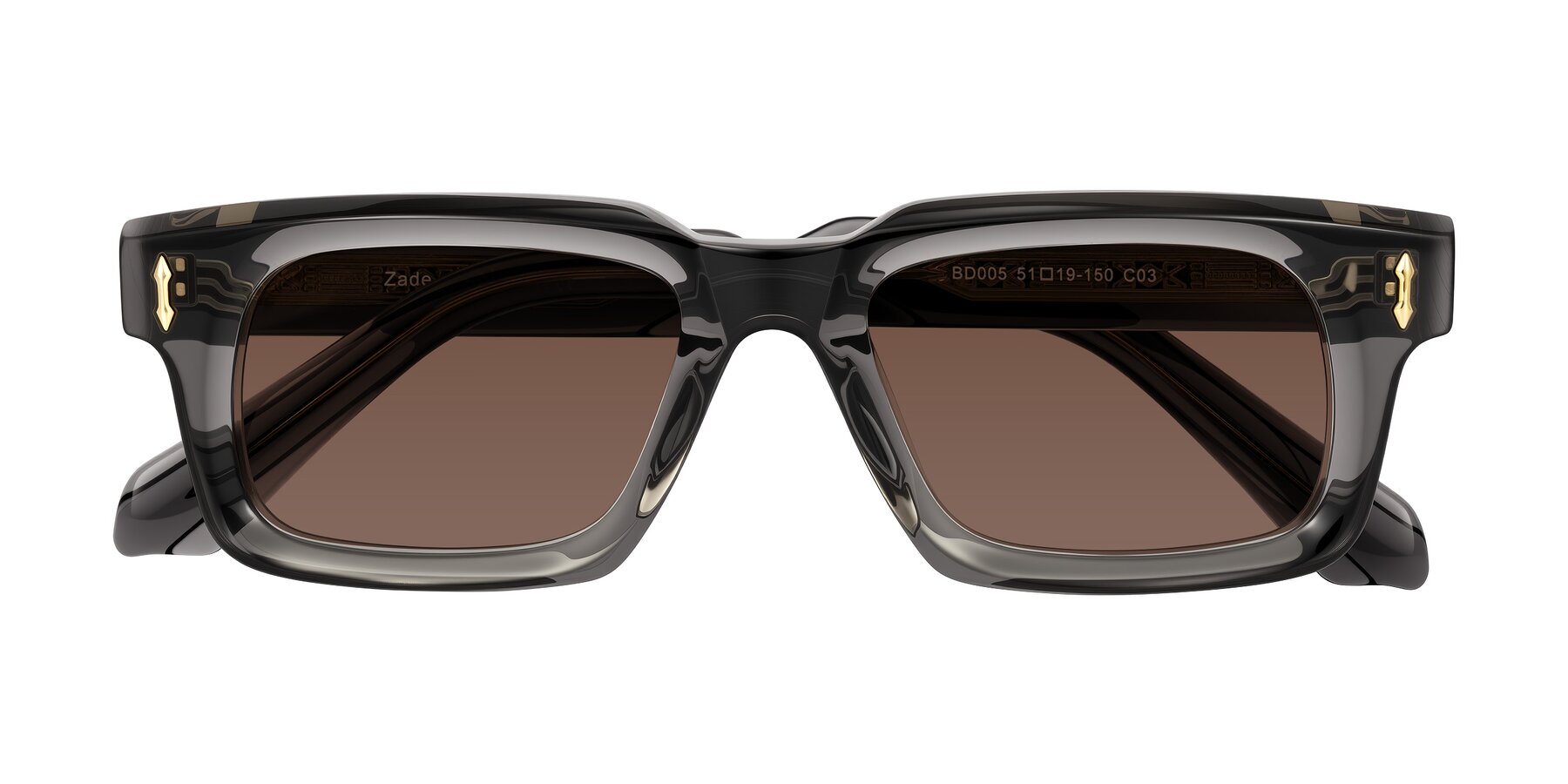 Folded Front of Zade in Translucent Gray with Brown Tinted Lenses
