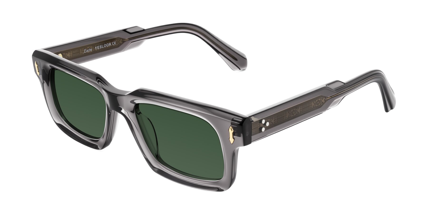 Angle of Zade in Translucent Gray with Green Tinted Lenses