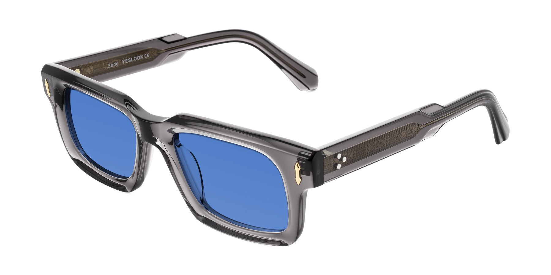 Angle of Zade in Translucent Gray with Blue Tinted Lenses