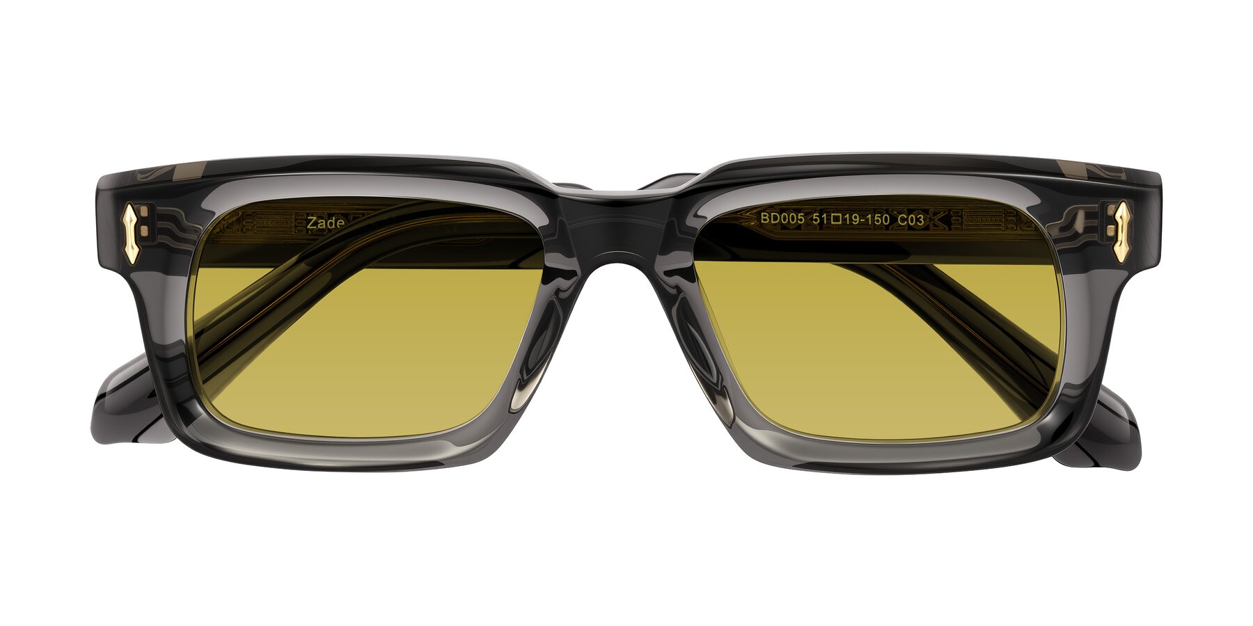 Folded Front of Zade in Translucent Gray with Champagne Tinted Lenses