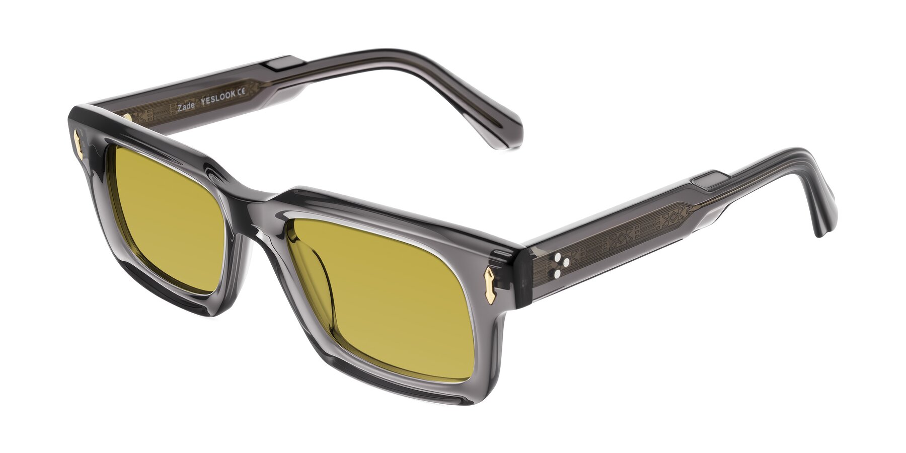 Angle of Zade in Translucent Gray with Champagne Tinted Lenses