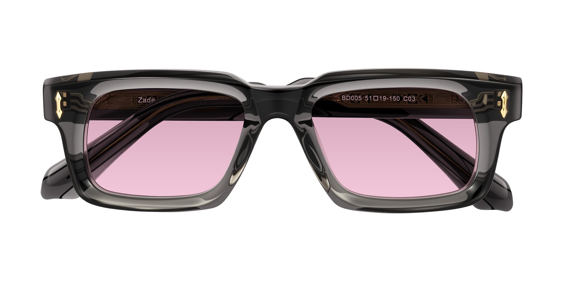 Folded Front of Zade in Translucent Gray with Light Wine Tinted Lenses