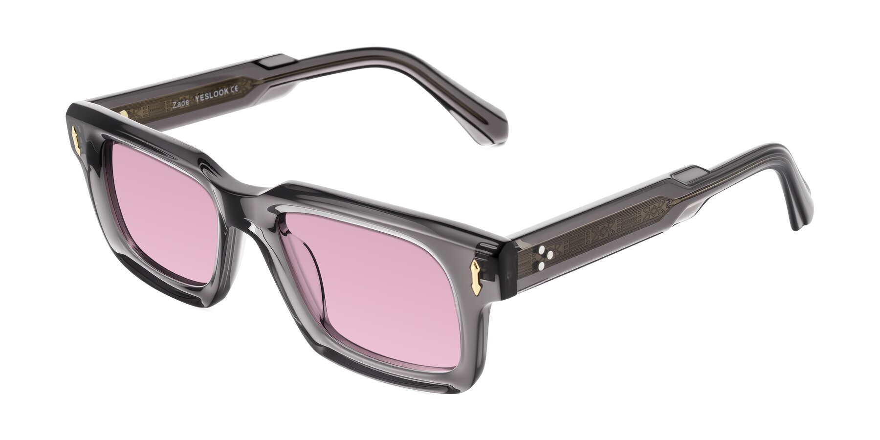 Angle of Zade in Translucent Gray with Light Wine Tinted Lenses