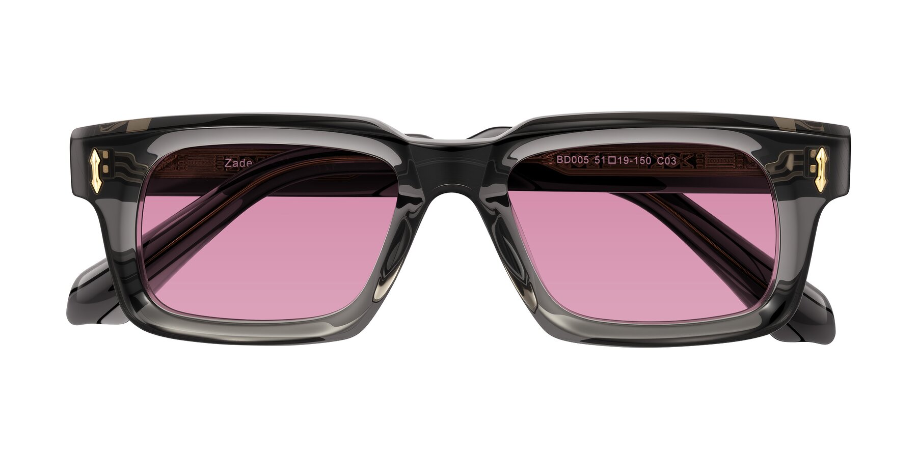 Folded Front of Zade in Translucent Gray with Medium Wine Tinted Lenses