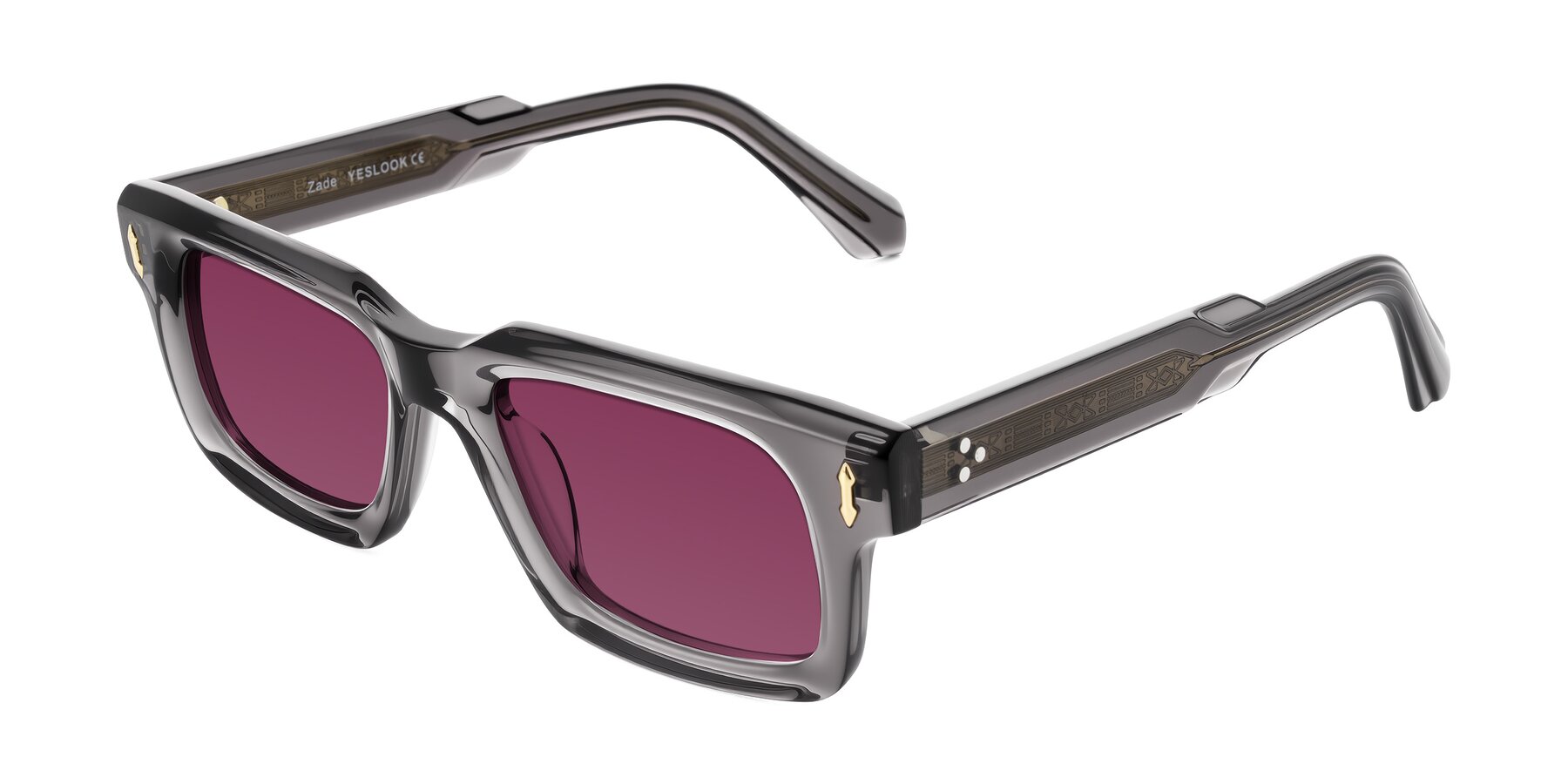 Angle of Zade in Translucent Gray with Wine Tinted Lenses
