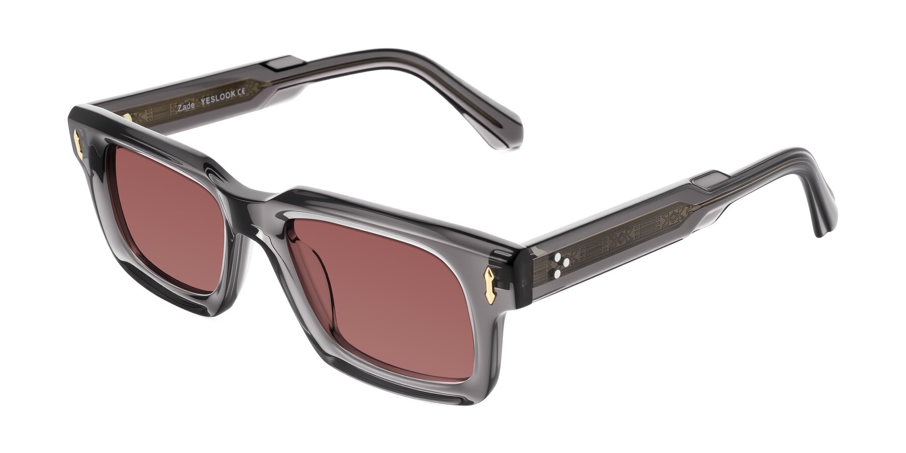 Angle of Zade in Translucent Gray with Garnet Tinted Lenses