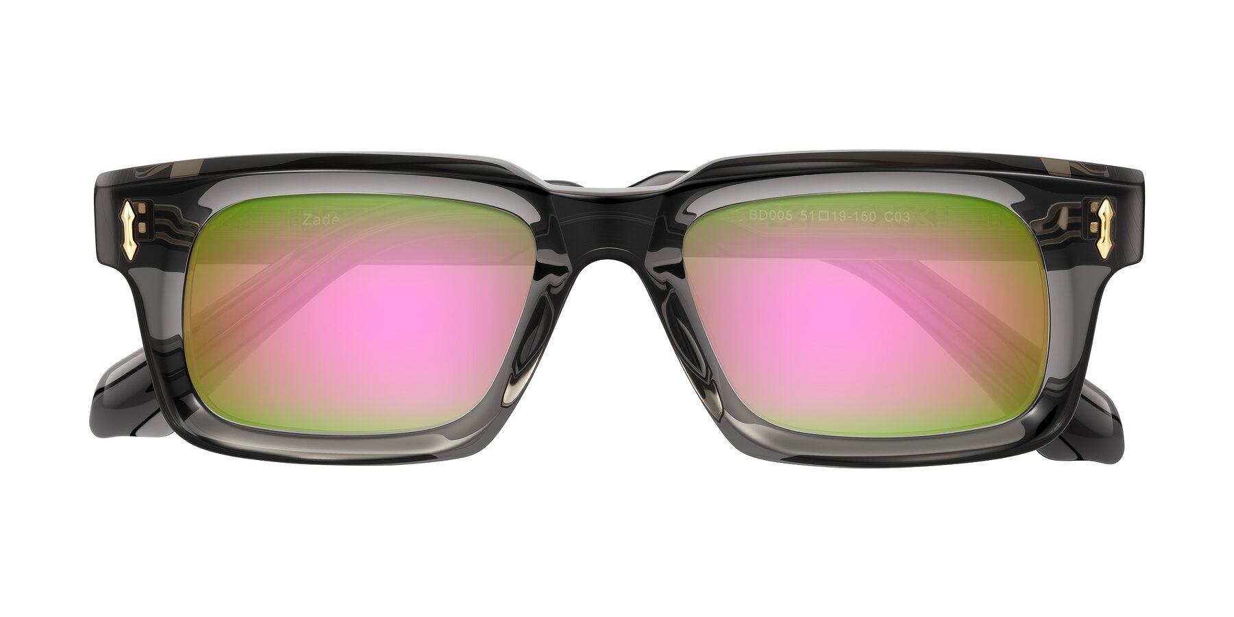 Folded Front of Zade in Translucent Gray with Pink Mirrored Lenses