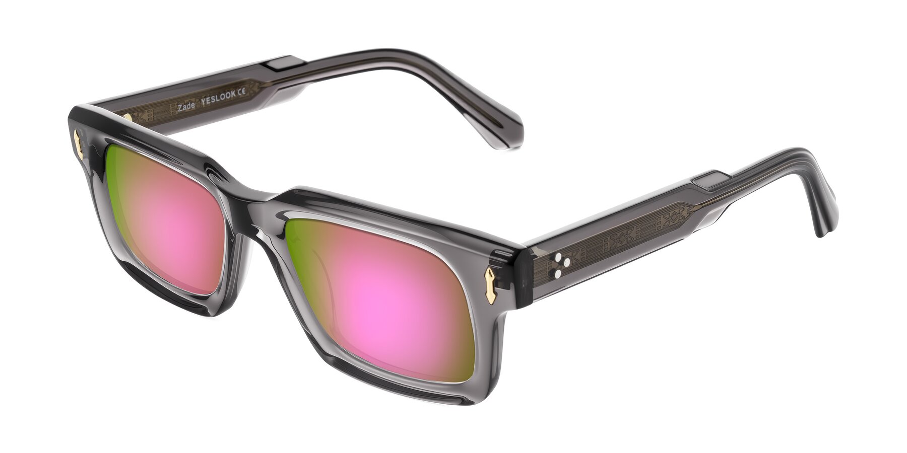 Angle of Zade in Translucent Gray with Pink Mirrored Lenses