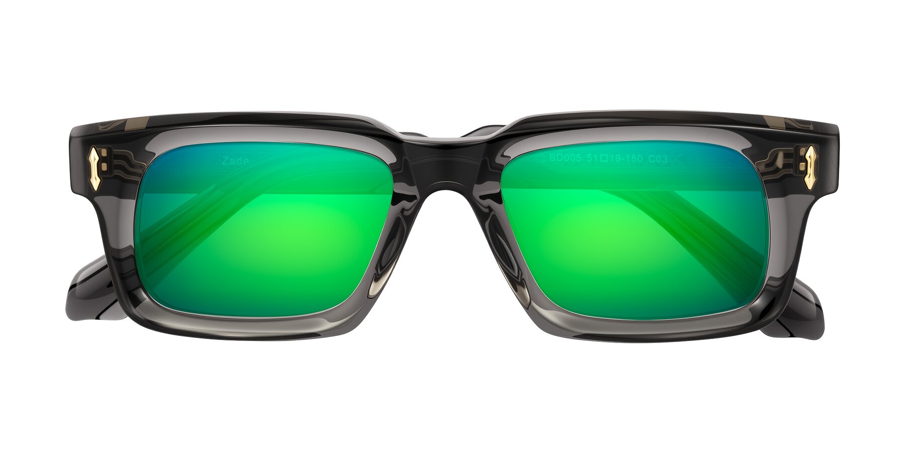 Folded Front of Zade in Translucent Gray with Green Mirrored Lenses