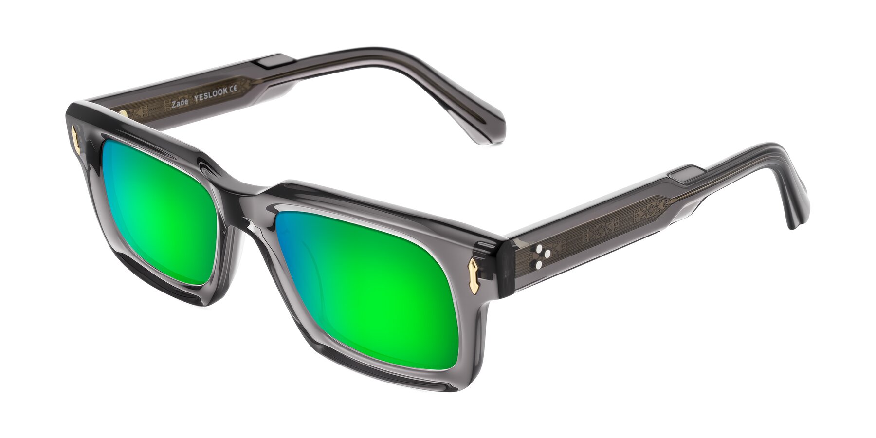 Angle of Zade in Translucent Gray with Green Mirrored Lenses