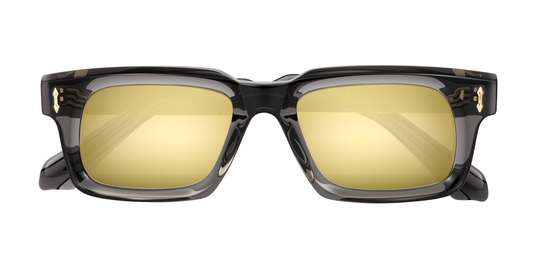 Folded Front of Zade in Translucent Gray with Gold Mirrored Lenses