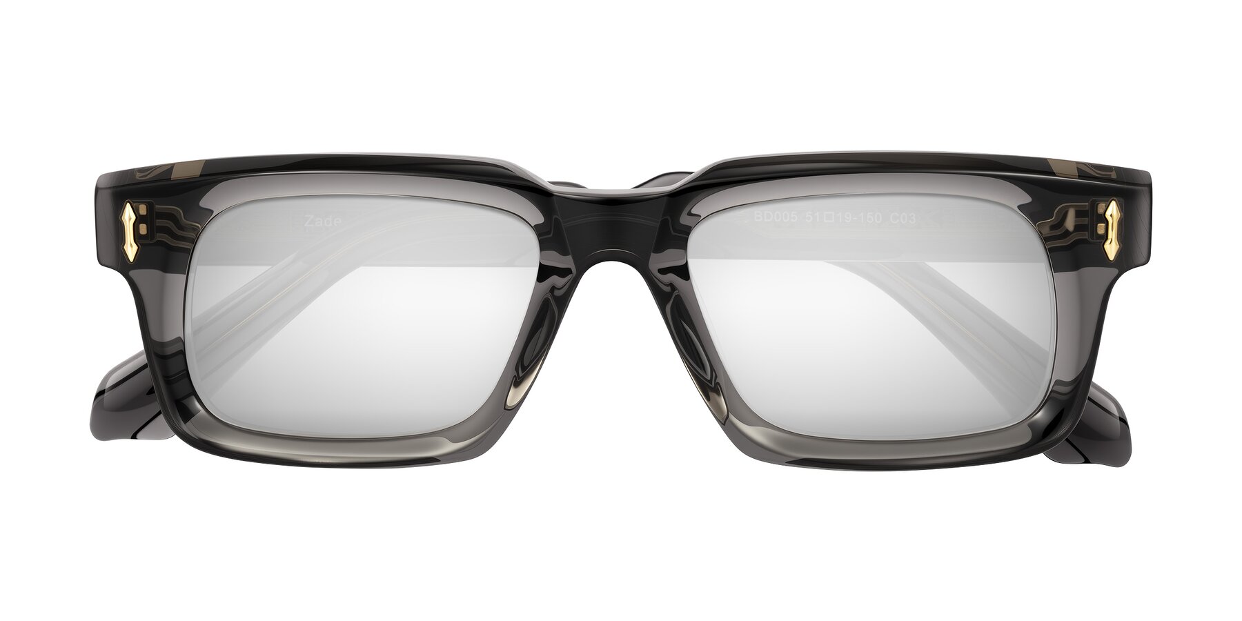 Folded Front of Zade in Translucent Gray with Silver Mirrored Lenses