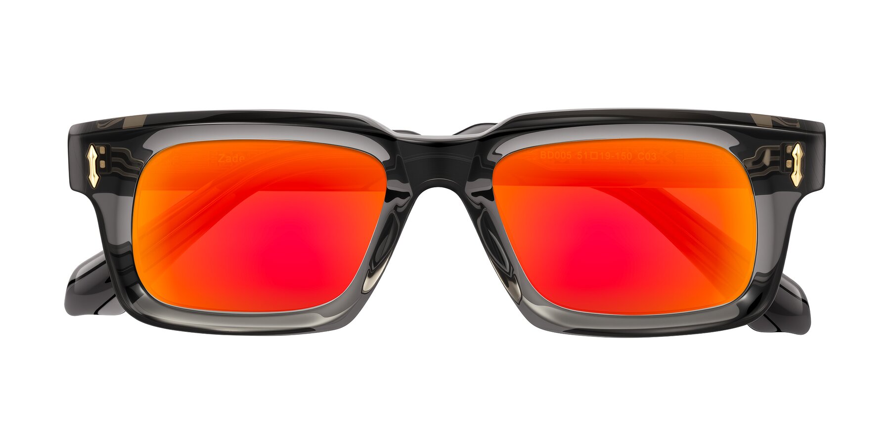 Folded Front of Zade in Translucent Gray with Red Gold Mirrored Lenses
