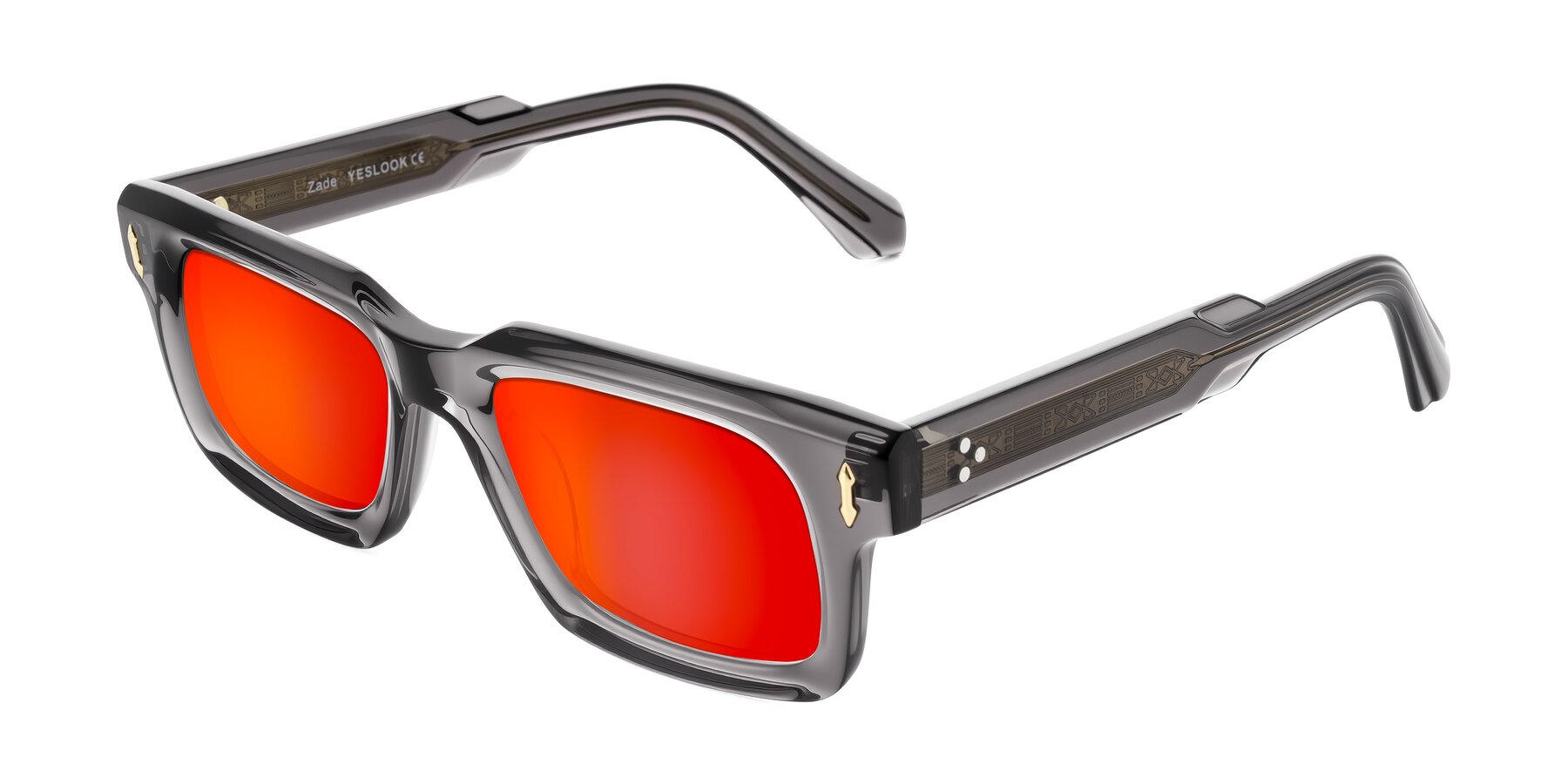 Angle of Zade in Translucent Gray with Red Gold Mirrored Lenses