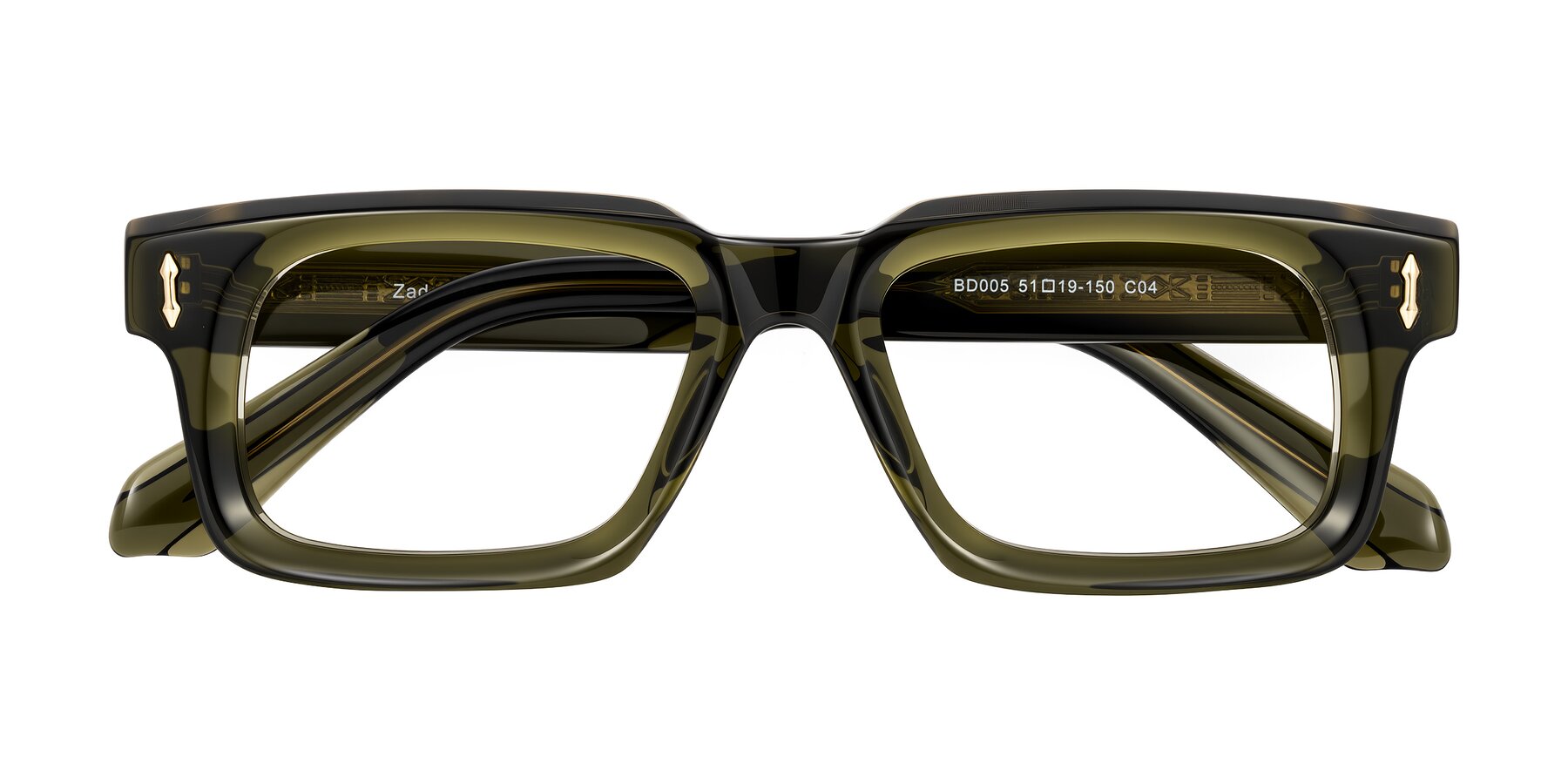 Folded Front of Zade in Translucent Green with Clear Eyeglass Lenses