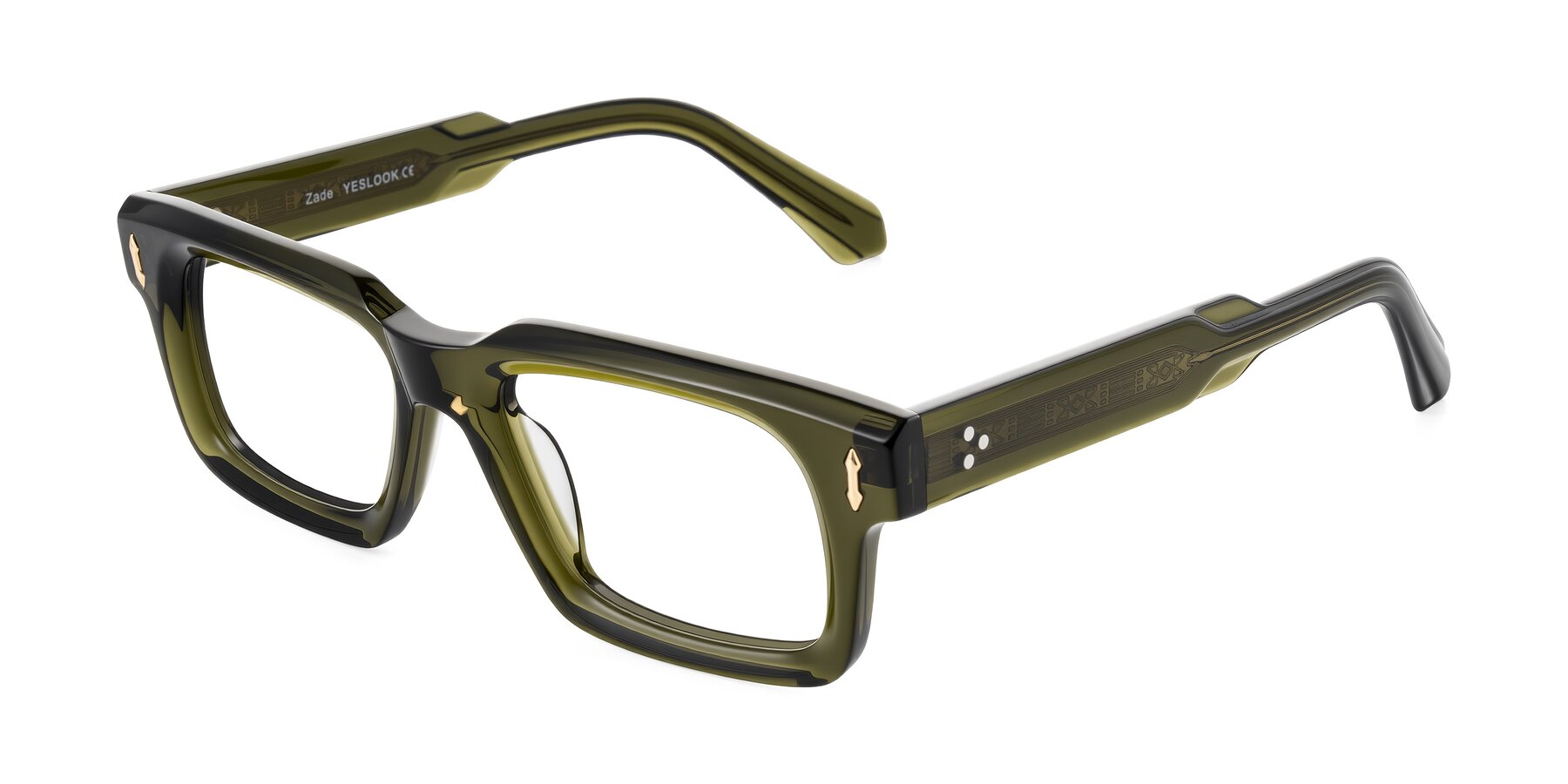 Angle of Zade in Translucent Green with Clear Eyeglass Lenses