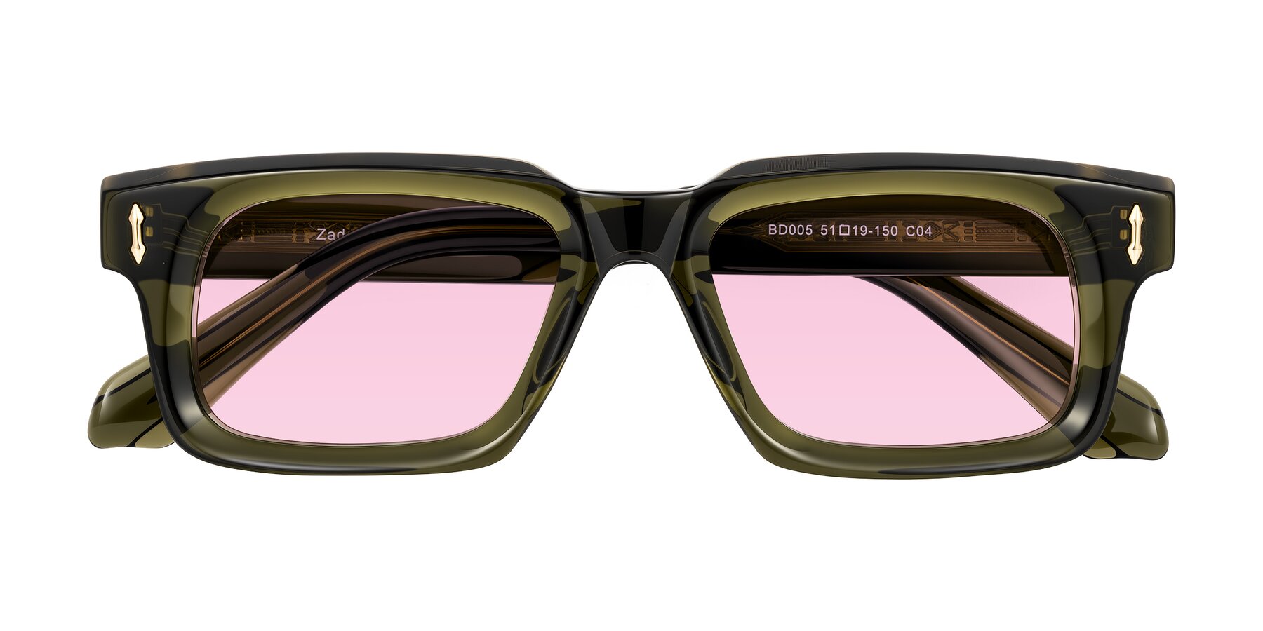Folded Front of Zade in Translucent Green with Light Pink Tinted Lenses