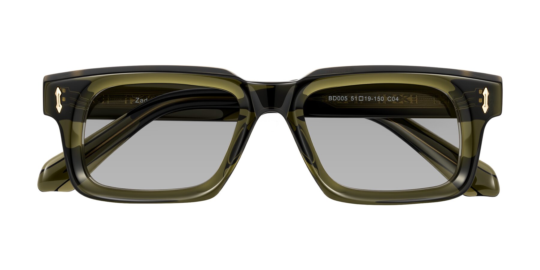 Folded Front of Zade in Translucent Green with Light Gray Tinted Lenses