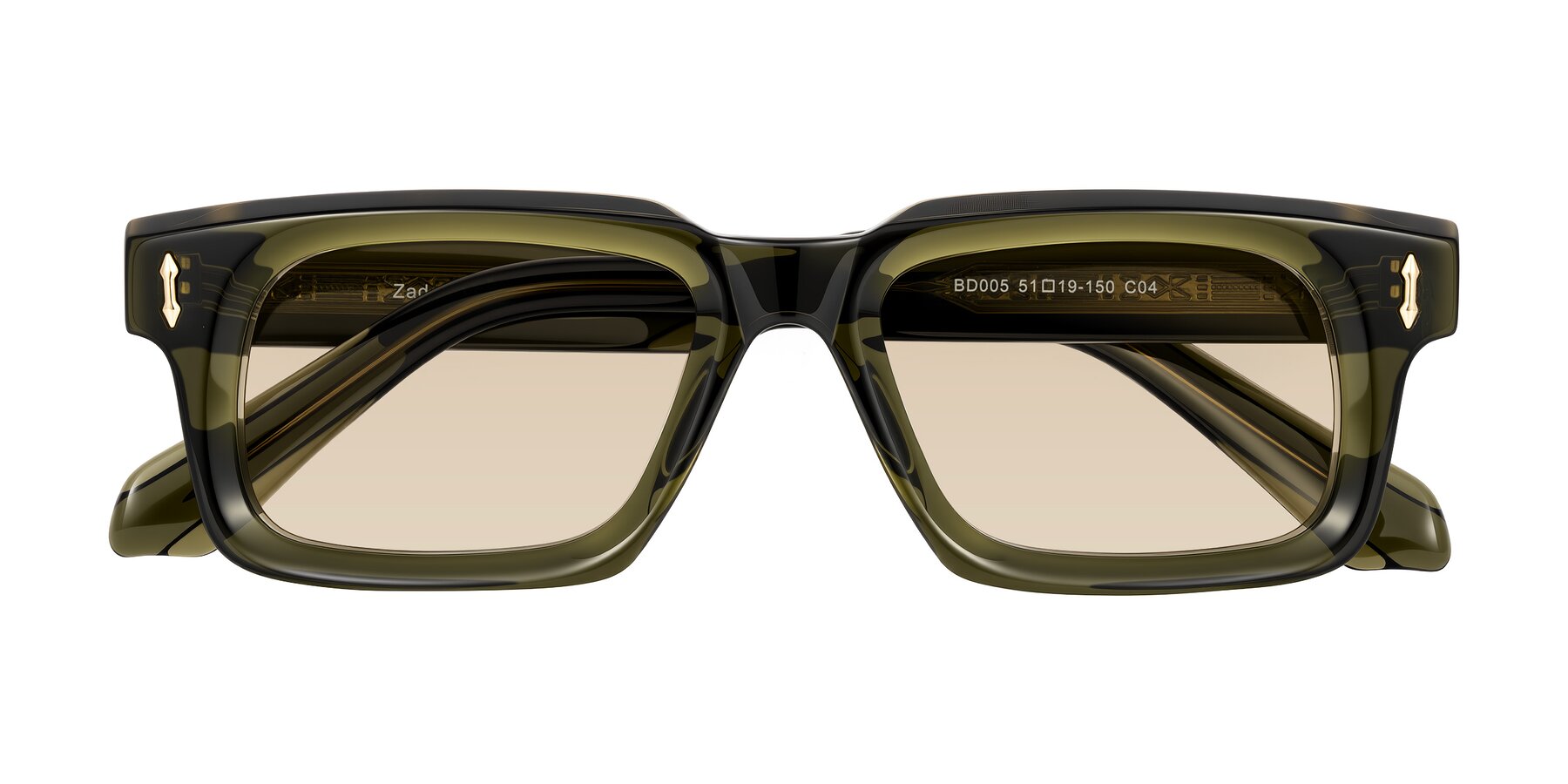 Folded Front of Zade in Translucent Green with Light Brown Tinted Lenses