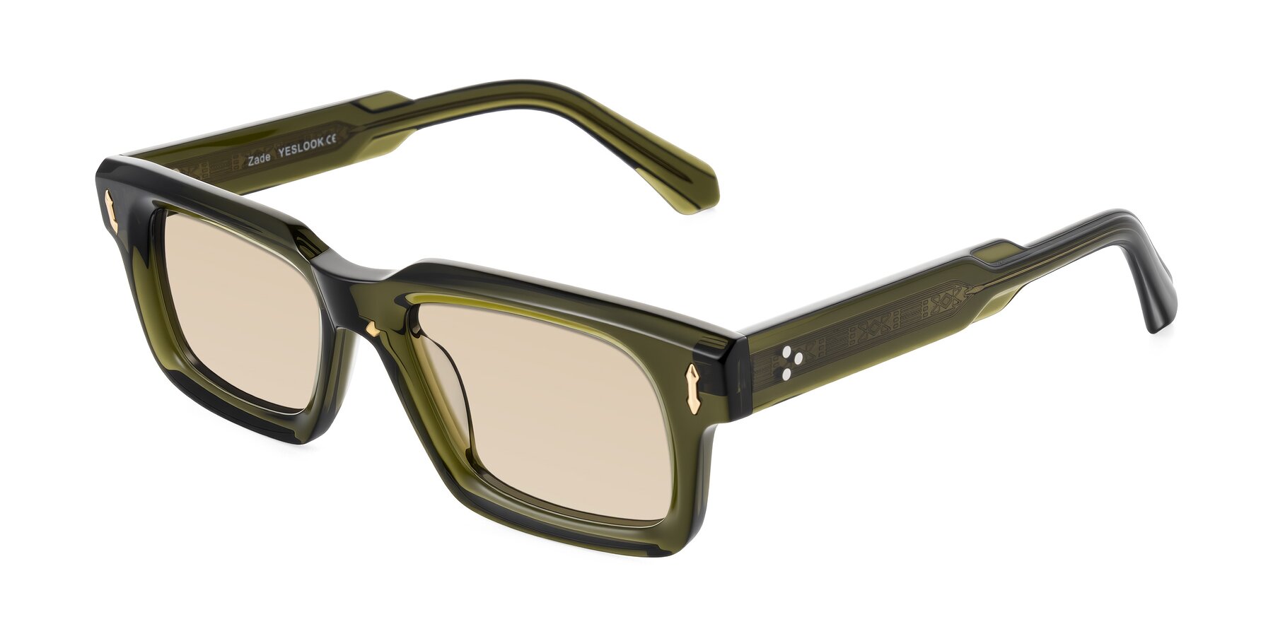 Angle of Zade in Translucent Green with Light Brown Tinted Lenses