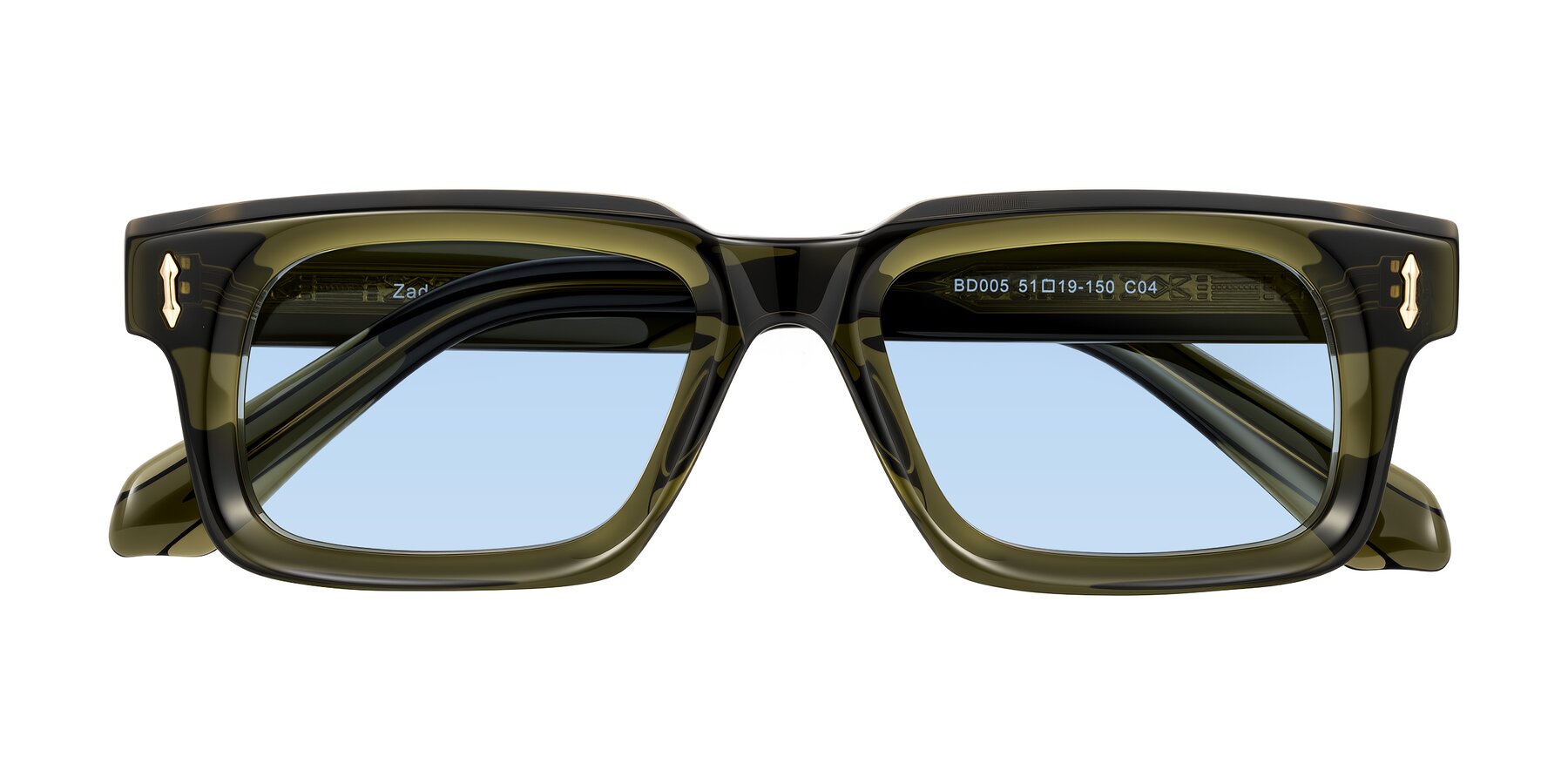 Folded Front of Zade in Translucent Green with Light Blue Tinted Lenses