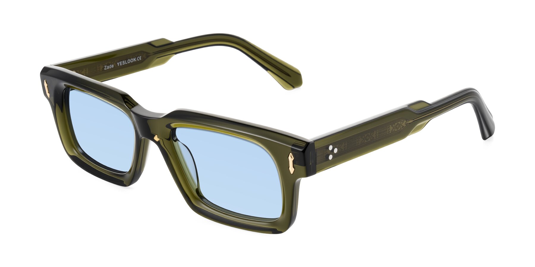Angle of Zade in Translucent Green with Light Blue Tinted Lenses