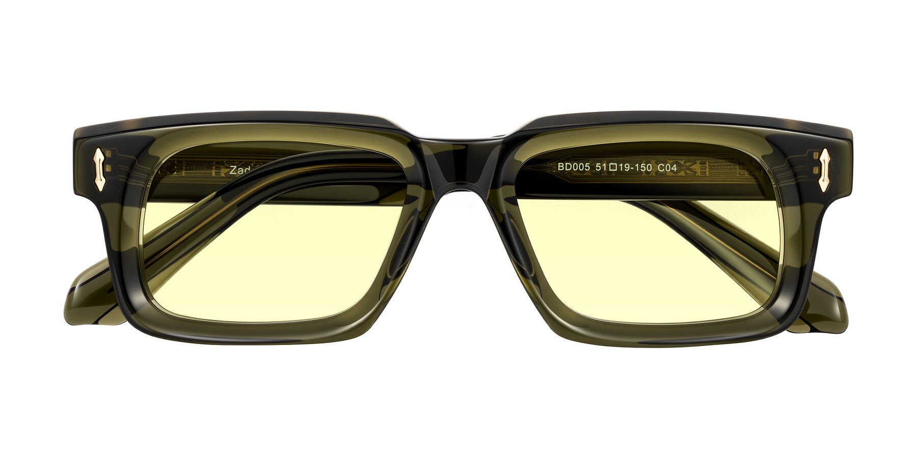 Folded Front of Zade in Translucent Green with Light Yellow Tinted Lenses