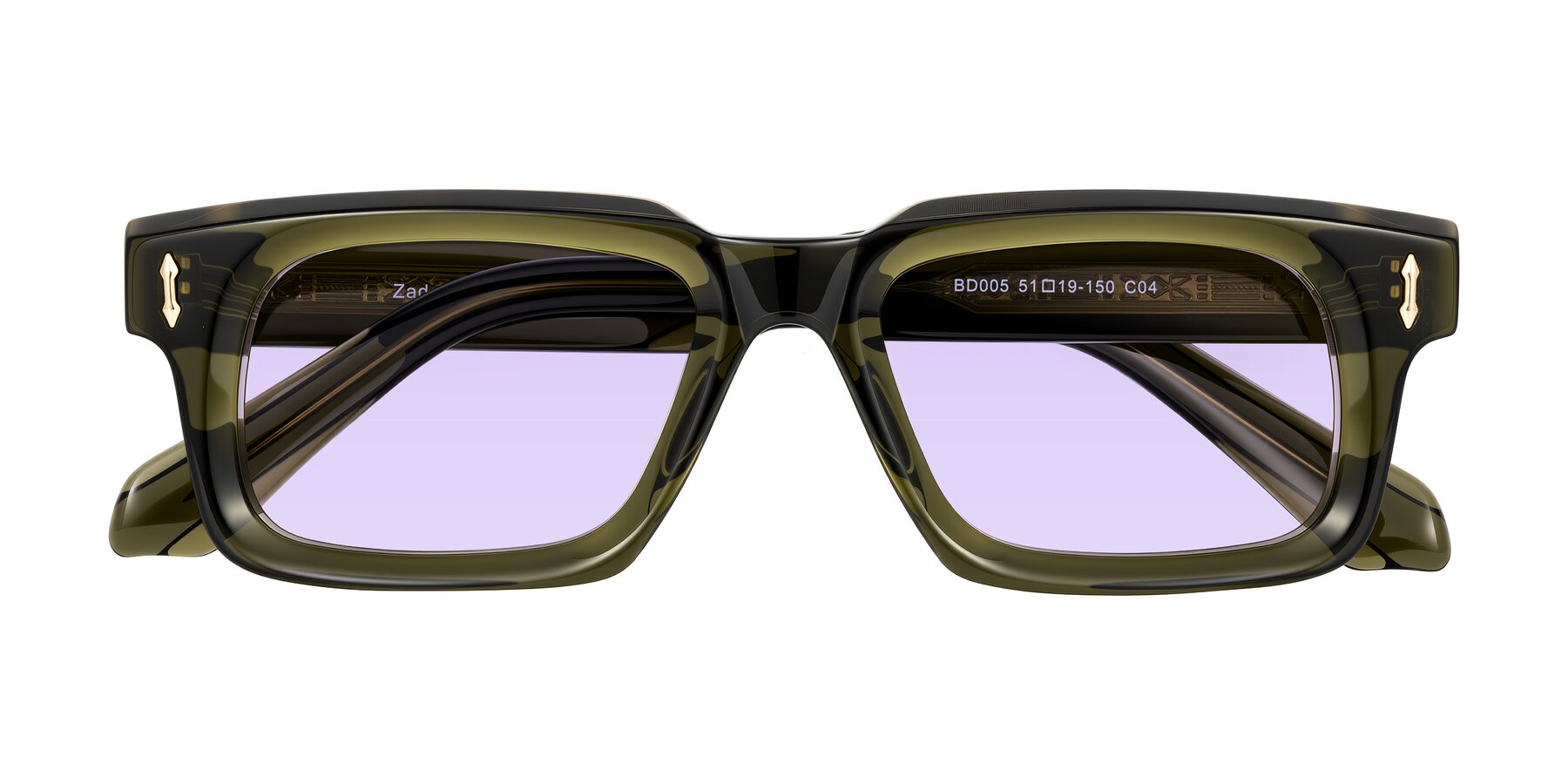 Folded Front of Zade in Translucent Green with Light Purple Tinted Lenses