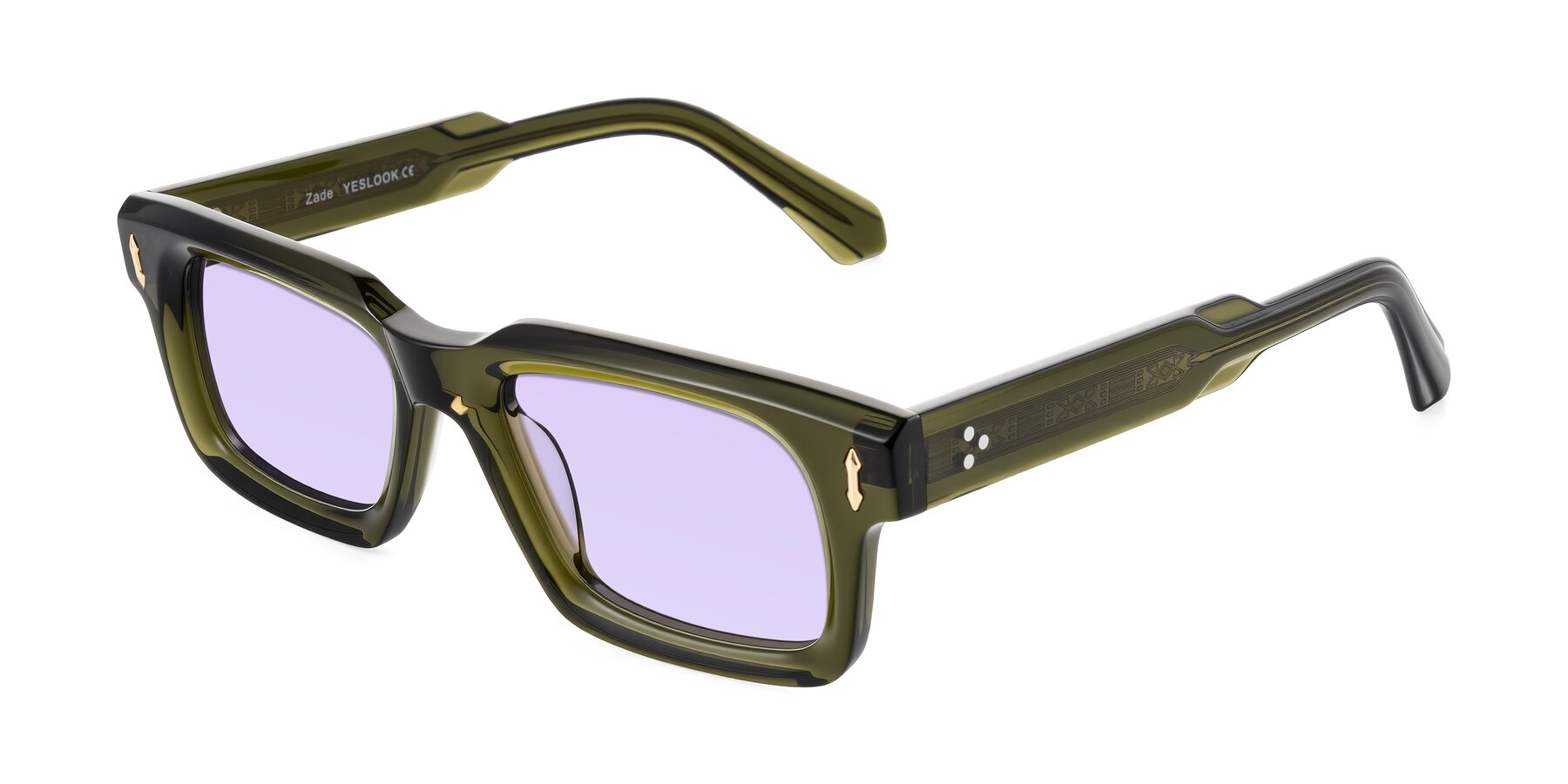 Angle of Zade in Translucent Green with Light Purple Tinted Lenses