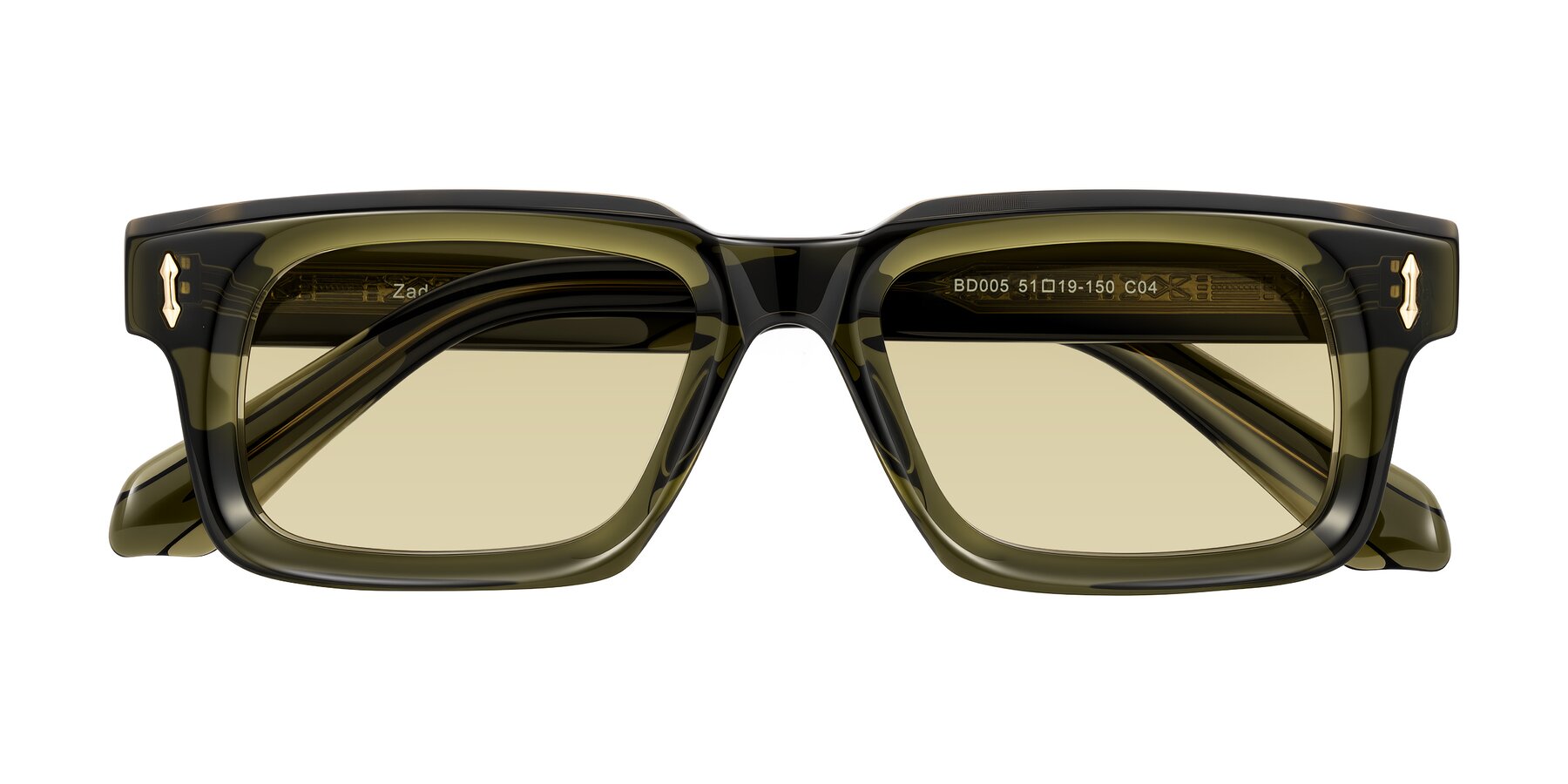 Folded Front of Zade in Translucent Green with Light Champagne Tinted Lenses