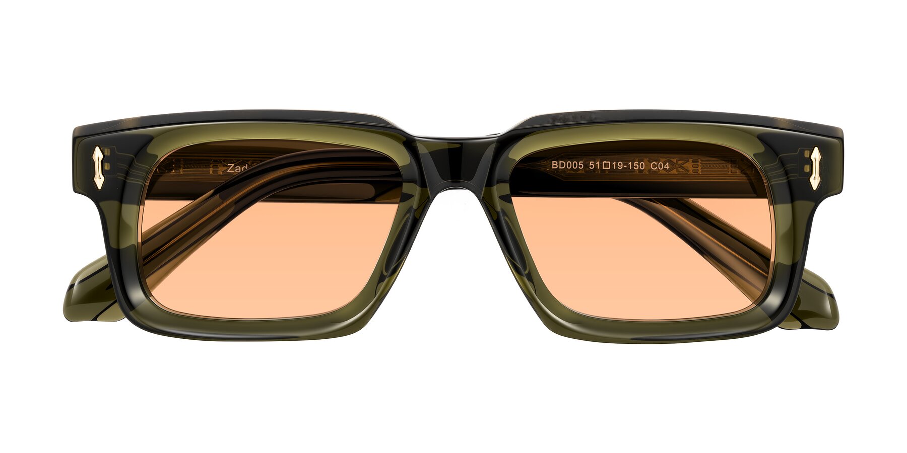 Folded Front of Zade in Translucent Green with Light Orange Tinted Lenses