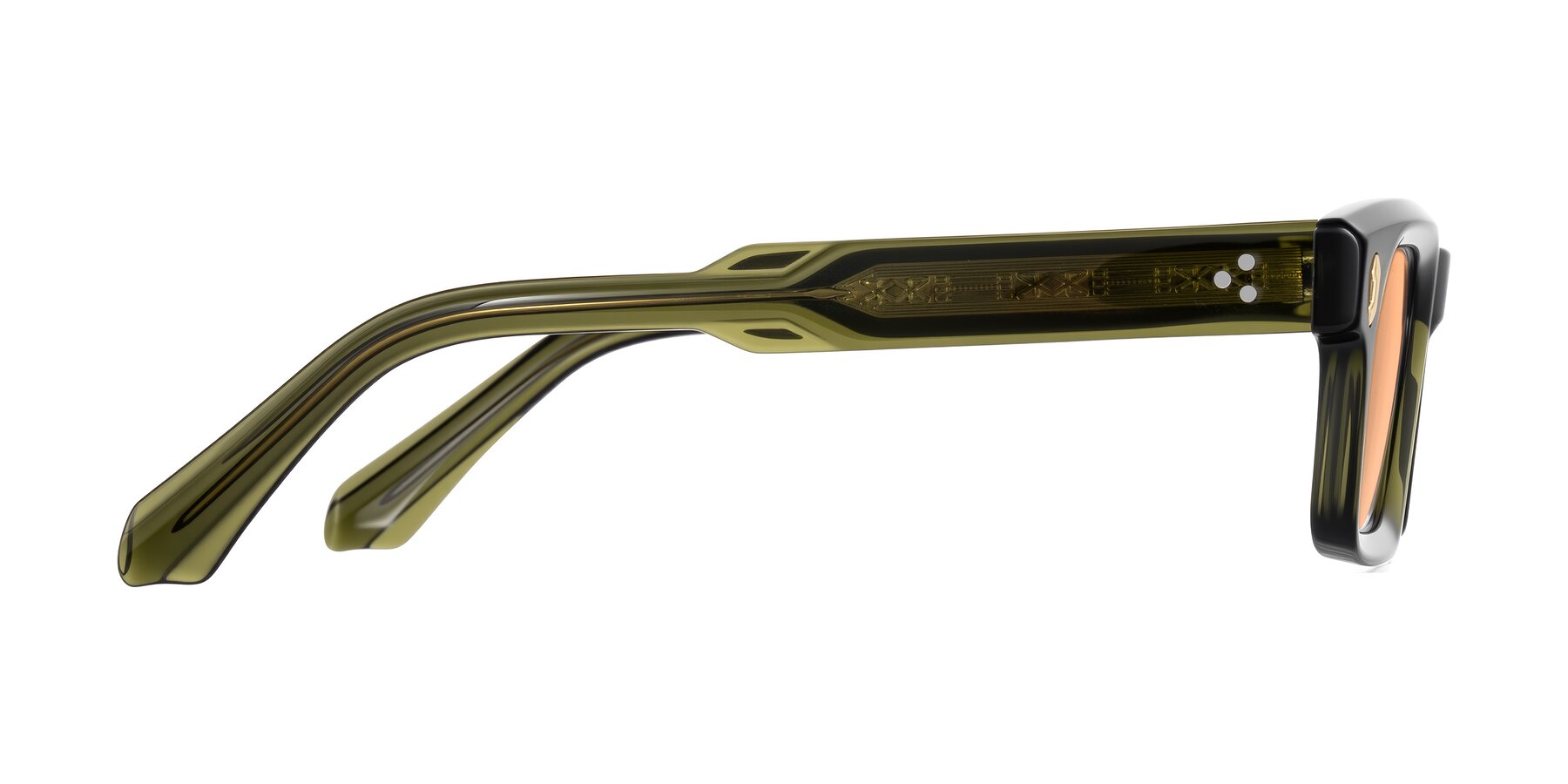 Side of Zade in Translucent Green with Light Orange Tinted Lenses